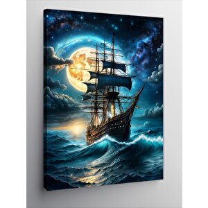 Kanvas Tablo Denizdeki Gemi Ve Dolunay 100x140 cm