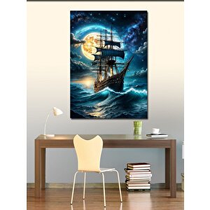 Kanvas Tablo Denizdeki Gemi Ve Dolunay 100x140 cm