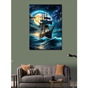 Kanvas Tablo Denizdeki Gemi Ve Dolunay 100x140 cm