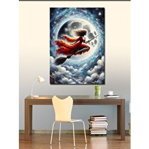 Kanvas Tablo Süpürgede Uçan Kadın Dolunay 70x100 cm