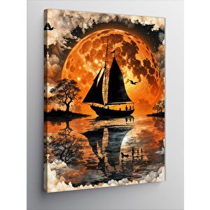 Kanvas Tablo Işıltılı Güneş Ve Göldeki Tekne 70x100 cm