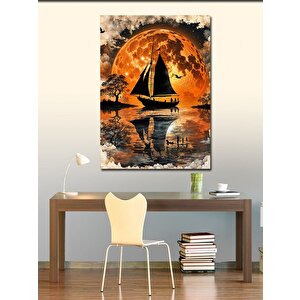 Kanvas Tablo Işıltılı Güneş Ve Göldeki Tekne 70x100 cm