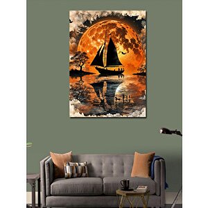 Kanvas Tablo Işıltılı Güneş Ve Göldeki Tekne 70x100 cm