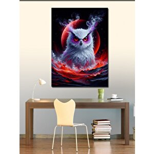 Kanvas Tablo Baykuş Ve Kırmızı Dolunay 100x140 cm