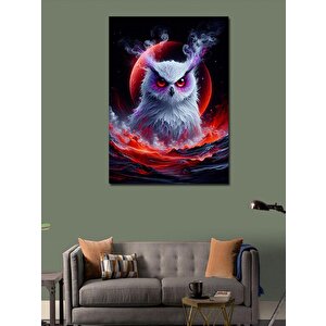 Kanvas Tablo Baykuş Ve Kırmızı Dolunay 100x140 cm