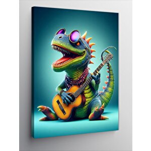 Kanvas Tablo Gitar Çalan Güneş Gözlüklü Dinazor 100x140 cm