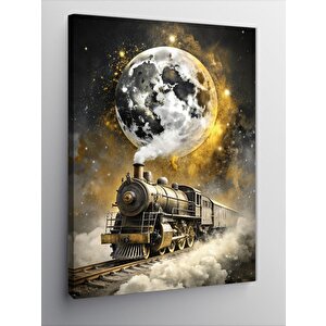 Kanvas Tablo Işıltılı Dolunay Ve Tren