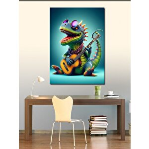 Kanvas Tablo Gitar Çalan Güneş Gözlüklü Dinazor 70x100 cm