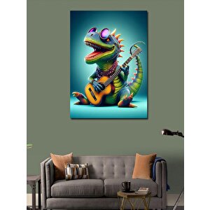 Kanvas Tablo Gitar Çalan Güneş Gözlüklü Dinazor 70x100 cm