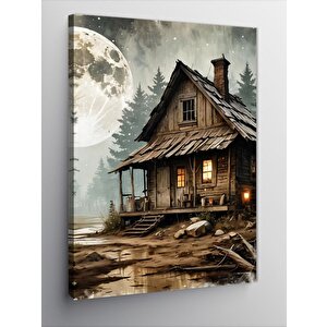 Kanvas Tablo Ormandaki Ev Ve Dolunay 70x100 cm
