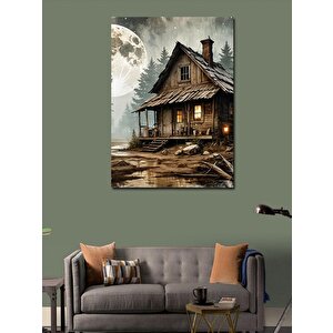 Kanvas Tablo Ormandaki Ev Ve Dolunay 70x100 cm