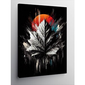 Kanvas Tablo Siyah Beyaz Yaprak Ve Güneş 70x100 cm
