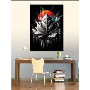 Kanvas Tablo Siyah Beyaz Yaprak Ve Güneş 70x100 cm