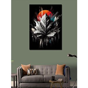 Kanvas Tablo Siyah Beyaz Yaprak Ve Güneş 70x100 cm