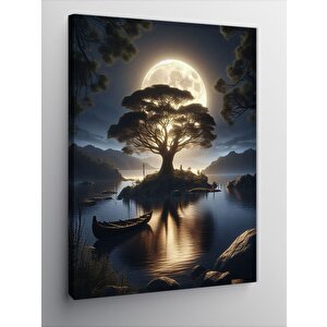 Kanvas Tablo Göletteki Ağaç Ve Dolunay 70x100 cm