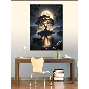 Kanvas Tablo Göletteki Ağaç Ve Dolunay 70x100 cm