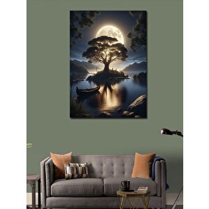 Kanvas Tablo Göletteki Ağaç Ve Dolunay 70x100 cm