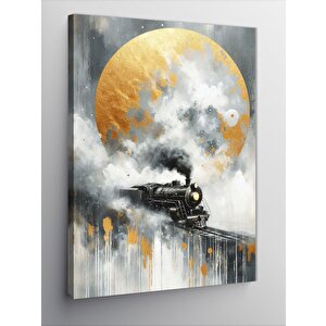 Kanvas Tablo Soyut Buharlı Tren Ve Dolunay 70x100 cm