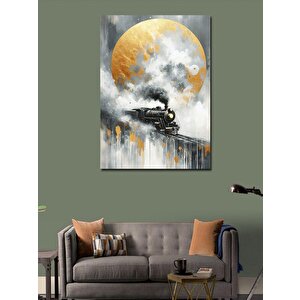 Kanvas Tablo Soyut Buharlı Tren Ve Dolunay 70x100 cm
