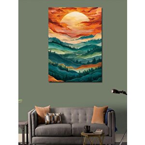 Kanvas Tablo Kırmızı Güneş Ve Orman 70x100 cm