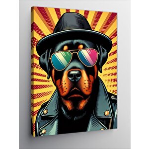 Kanvas Tablo Güneş Gözlüklü Deri Ceketli Köpek 100x140 cm
