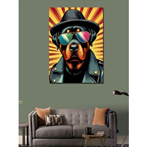 Kanvas Tablo Güneş Gözlüklü Deri Ceketli Köpek 100x140 cm