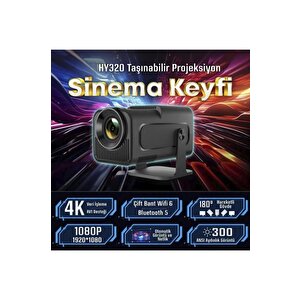 Torima  Hy320 Siyah Taşınabilir Sinema Projektörü 4k 1080p Ev Sineması Bluetooth Android Akıllı Projeksiyon Wifi
