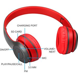 Torima P47 Extra Bass Wireless Bluetooth Kulaklık 5.0+edr Fm Radyo Kırmızı