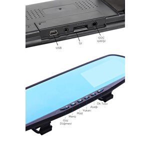 Torima Ta-05 Siyah 1080p Araç Içi Lcd 4.3 Inç Ekranlı Dikiz Aynası Gece Görüşlü Ön Ve Arka Araç Kamerası