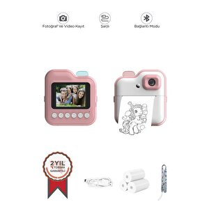 Torima Trm-cmr15 Pembe Dijital Video Kayıt Fotoğraf Çocuk Kamerası Anlık Termal Resim Kağıt Baskılı Yazıcı