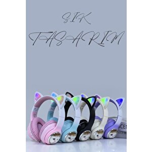 Torima Hd11 Mor Sevimli Kedi Karikatür Kulak Led Işıklı 5.3 Bluetooth Kulak Üstü Kulaklık