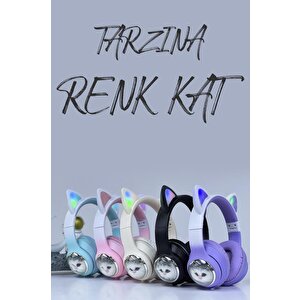 Torima Hd11 Mor Sevimli Kedi Karikatür Kulak Led Işıklı 5.3 Bluetooth Kulak Üstü Kulaklık