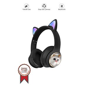 Torima Hd11 Siyah Sevimli Kedi Karikatür Kulak Led Işıklı 5.3 Bluetooth Kulak Üstü Kulaklık