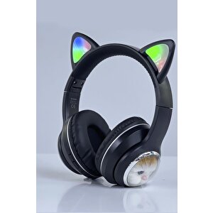Torima Hd11 Siyah Sevimli Kedi Karikatür Kulak Led Işıklı 5.3 Bluetooth Kulak Üstü Kulaklık
