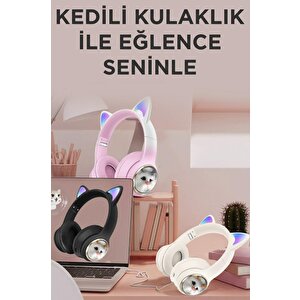 Torima Hd11 Siyah Sevimli Kedi Karikatür Kulak Led Işıklı 5.3 Bluetooth Kulak Üstü Kulaklık