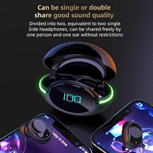 Tws Bluetooth 5.1 Kulaklık Y80 Kablosuz Stereo Ios / Android Için Mikrofonlu Kulaklık Siyah