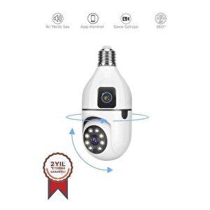 Cmr-13 Çift Kameralı 360° Full Hd 1080p Ampül Smart Ip Güvenlik Kamerası