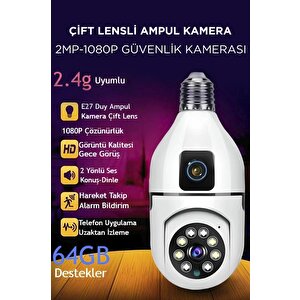 Cmr-13 Çift Kameralı 360° Full Hd 1080p Ampül Smart Ip Güvenlik Kamerası
