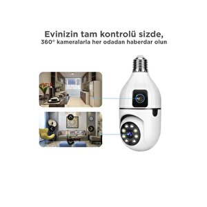 Cmr-13 Çift Kameralı 360° Full Hd 1080p Ampül Smart Ip Güvenlik Kamerası