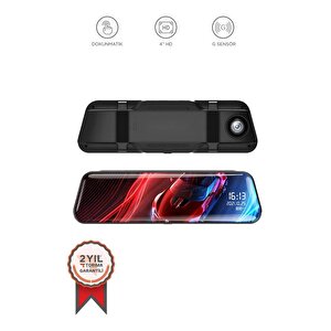 Torima Ta-06 Siyah 1080p Araç Içi Lcd 9.6 Inç Dokunmatik Ekranlı Dikiz Aynası Gece Görüşlü Ön Ve Arka Araç Kamerası