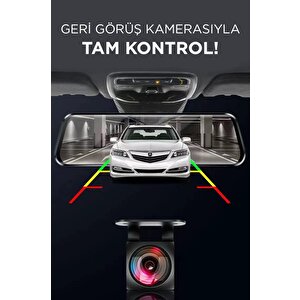 Torima Ta-06 Siyah 1080p Araç Içi Lcd 9.6 Inç Dokunmatik Ekranlı Dikiz Aynası Gece Görüşlü Ön Ve Arka Araç Kamerası
