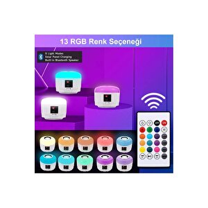 Solar Güneş Enerjili Kamp Çadır Lambası Işığı Bluetooth Hoparlör Rgb Led Kumandalı Aydınlatma