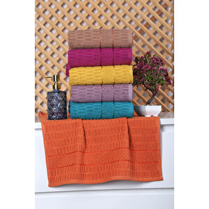 6 Lı Renkli El Yüz Pamuklu Jakarlı Havlu Seti Çeyizlik 50 X 90 Cm Platin Karışık