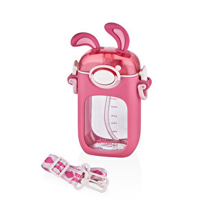 Tavşan Kulaklı Pipetli Tritan Su Matarası Pembe 400 Ml