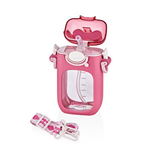Tavşan Kulaklı Pipetli Tritan Su Matarası Pembe 400 Ml