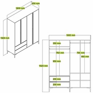 Alonex Home Rio 4 Kapaklı Çekmeceli Full Beyaz Gardırop