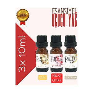 3'lü Gül-kiraz-vanilya Esansiyel Uçucu Yağ, Buhurdanlık Yağı, Difüzör Esansı, Oda Kokusu 10ml-2