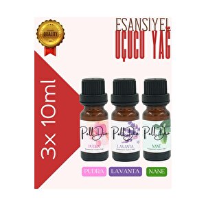 3'lü Pudra-lavanta-nane Esansiyel Uçucu Yağ, Buhurdanlık Yağı, Difüzör Esansı, Oda Kokusu 10ml-4