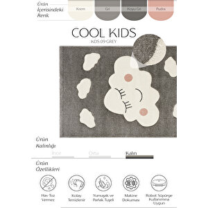 Cool Kids 09 Gri Çocuk Odası Halısı Hav Toz Vermez Yumuşak Dokulu Bebek Odası Halısı 160x230 cm