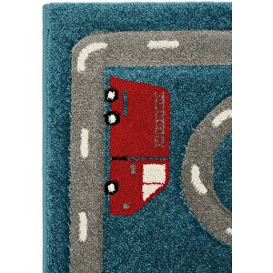 Cool Kids 19 Mavi Gri Çocuk Halısı Hav Vermez Yumuşak Dokulu Araba Yolu Bebek Odası Halısı 160x230 cm